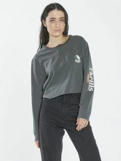Thrills Co. Roadhouse Henley LS Merch Tee - Merch Black