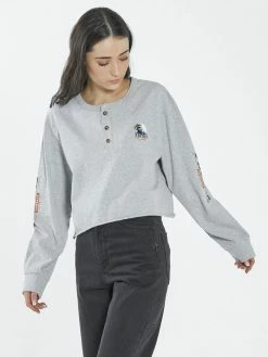 Thrills Co. Roadhouse Henley LS Merch Tee - Vintage Marle Tops & Tees