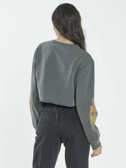 Thrills Co. Flaming Dart LS Merch Super Crop Tee - Merch Black