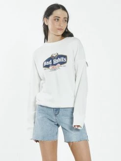 Thrills Co. Bad Habits Die Hard Slouch Crew - Dirty White