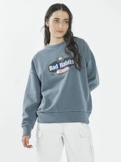 Thrills Co. Bad Habits Die Hard Slouch Crew - Airforce Blue 1% For The Planet 9 Thrills Co. Bad Habits Die Hard Slouch Crew - Airforce Blue 1% For The Planet