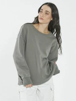 Thrills Co. 1% For The Planet Tonal Embroidery Open Hem Crew - Pewter