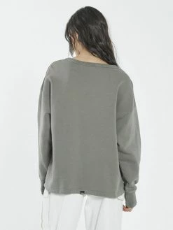 Thrills Co. 1% For The Planet Tonal Embroidery Open Hem Crew - Pewter