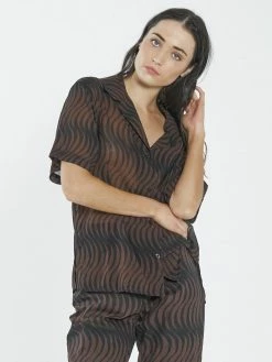 Thrills Co. Tops & Tees Paradise On Repeat Bowling Shirt - Washed Cocoa