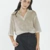 Thrills Co. 1% For The Planet Linen Knitted Oversized Polo - Unbleached