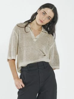 Thrills Co. 1% For The Planet Linen Knitted Oversized Polo - Unbleached 10 Thrills Co. 1% For The Planet Linen Knitted Oversized Polo - Unbleached