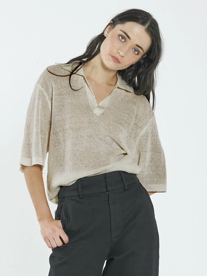 Thrills Co. 1% For The Planet Linen Knitted Oversized Polo - Unbleached 6 Thrills Co. 1% For The Planet Linen Knitted Oversized Polo - Unbleached