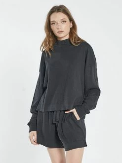 Thrills Co. Hemp Mock Neck Long Sleeve Tee - Black