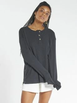 Thrills Co. Division Long Sleeve Henley - Black Hemp