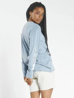 Thrills Co. Strange Days LS Merch Crop Tee - Steel Blue