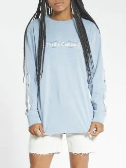 Thrills Co. Strange Days LS Merch Crop Tee - Steel Blue