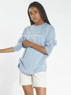 Thrills Co. Strange Days LS Merch Crop Tee - Steel Blue