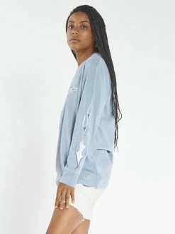 Thrills Co. Strange Days LS Merch Crop Tee - Steel Blue