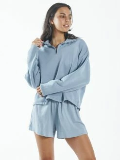 Thrills Co. Hemp 3/4 Zip Pullover - Steel Blue 1% For The Planet
