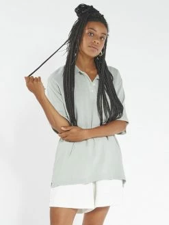 Thrills Co. Openwork Polo Shirt - Eucalyptus Tops & Tees 9 Thrills Co. Openwork Polo Shirt - Eucalyptus Tops & Tees