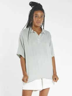 Thrills Co. Openwork Polo Shirt - Eucalyptus Tops & Tees