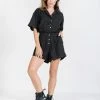 Thrills Co. Hemp Safari Playsuit - Washed Black