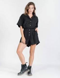 Thrills Co. Hemp Safari Playsuit - Washed Black