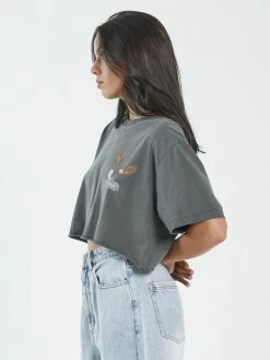 Thrills Co. Tops & Tees Gold Wing Merch Super Crop Tee - Merch Black
