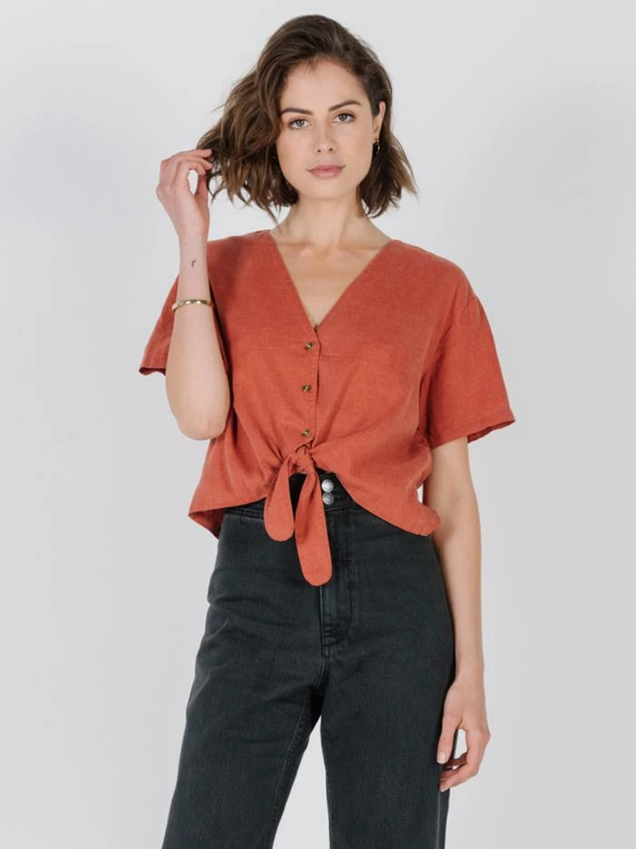 Thrills Co. Crop Tie Shirt - Rocker Red 3 Thrills Co. Crop Tie Shirt - Rocker Red