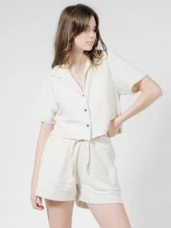 Thrills Co. Terry Crop Shirt - Unbleached Tops & Tees