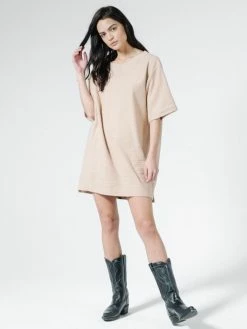 Thrills Co. Terry Slouch Tee Dress - Almond