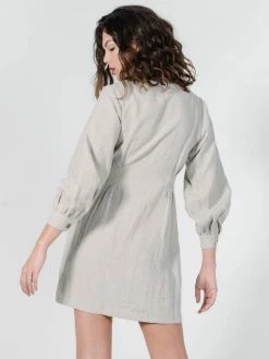 Thrills Co. Linen Chrissy LS Dress - Oat