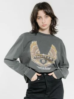 Thrills Co. Wings Of Steel Merch Crop LS Tee - Merch Black