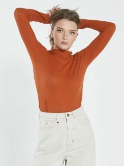 Thrills Co. Hemp Paper Rib LS Turtle Neck - Burnt Orange