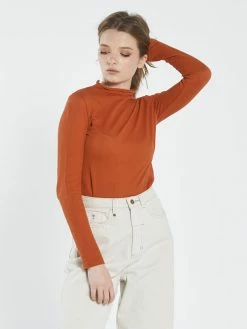 Thrills Co. Hemp Paper Rib LS Turtle Neck - Burnt Orange