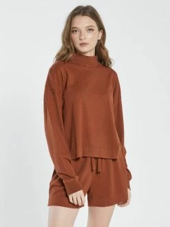 Thrills Co. 1% For The Planet Hemp Mock Neck Long Sleeve Tee - Coffee