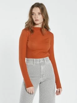 Thrills Co. Hemp Paper Rib LS Turtle Neck - Burnt Orange