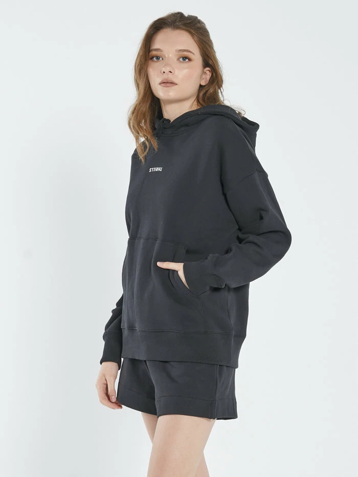 Thrills Co. Minimal Thrills Fleece Hood - Washed Black 1% For The Planet 6 Thrills Co. Minimal Thrills Fleece Hood - Washed Black 1% For The Planet