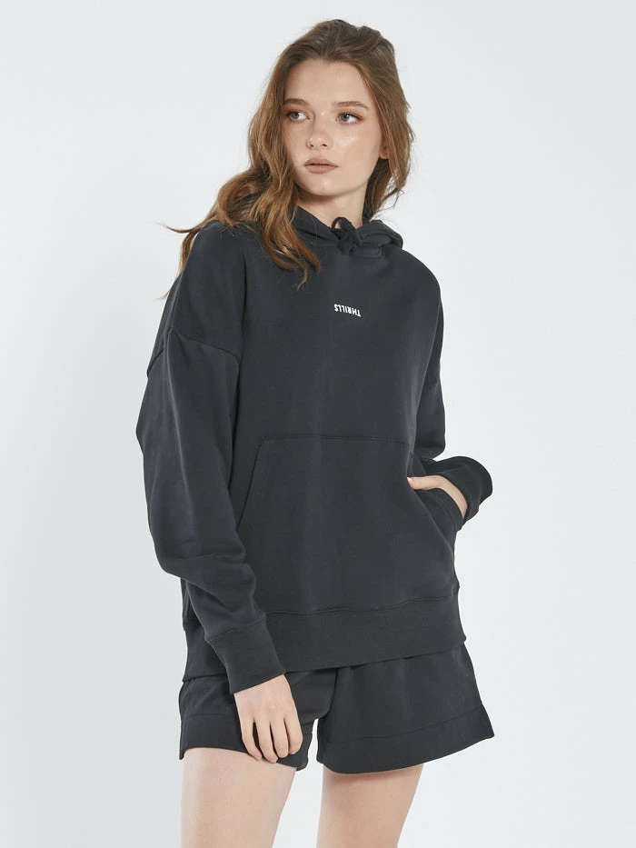 Thrills Co. Minimal Thrills Fleece Hood - Washed Black 1% For The Planet 7 Thrills Co. Minimal Thrills Fleece Hood - Washed Black 1% For The Planet